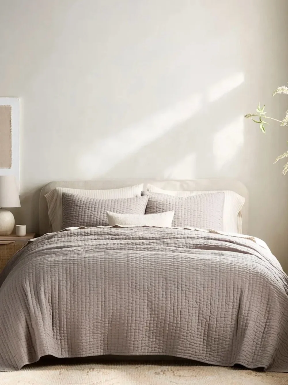 Quince - New European Linen Cotton Stitch Quilt with Shams- King/CalKing Stone